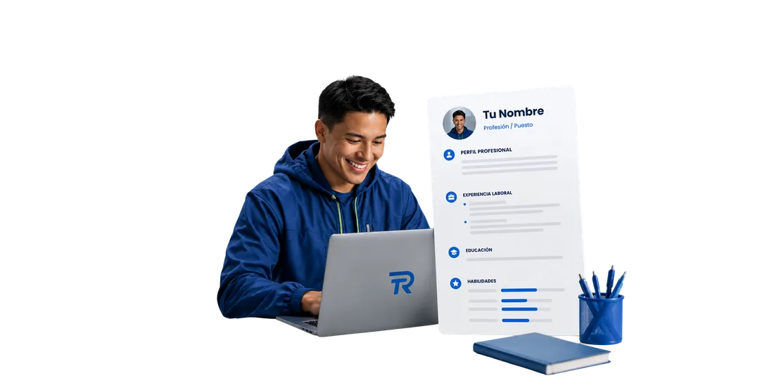 Persona creando su CV profesional en TRBA